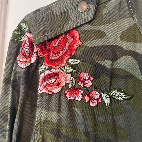 Knox Rose Embroidered Camo Utility Jacket Floral Military Style Size L - Picture 4 of 11